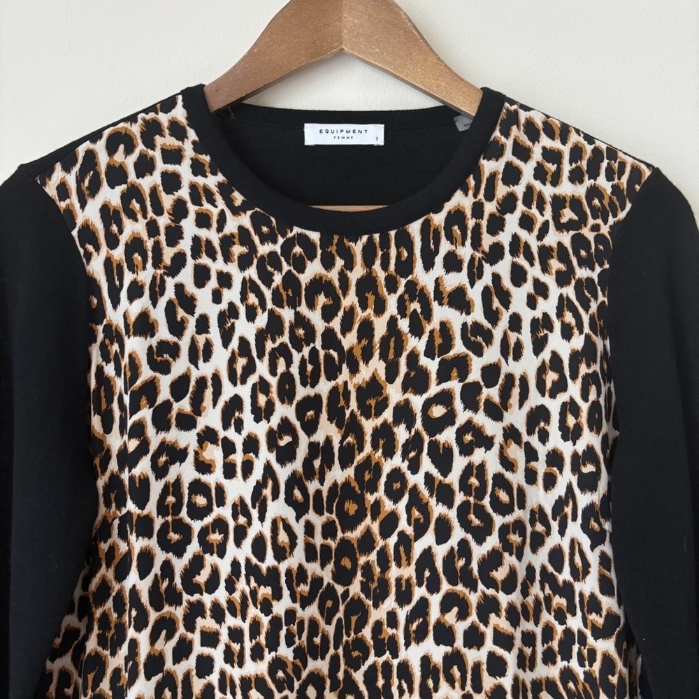 Equipment Leopard Print Wool Silk Blend Pullover Sweater Small - Picture 3 of 8